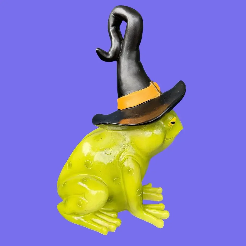 Frog Witch Figure Green Toad Wizard Statue Halloween Decor Resin Figurine NWT
